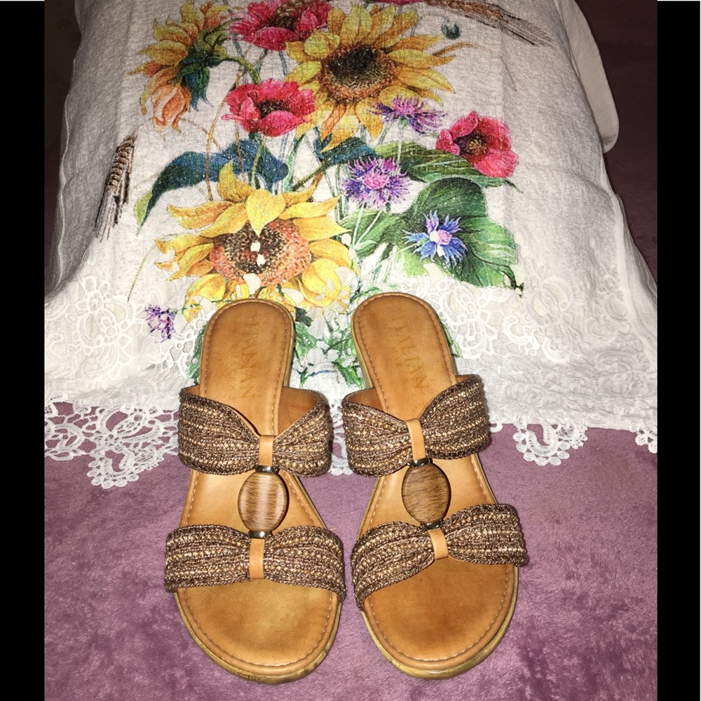 Italian Shoemakers Brown Wedge Slide Sandals